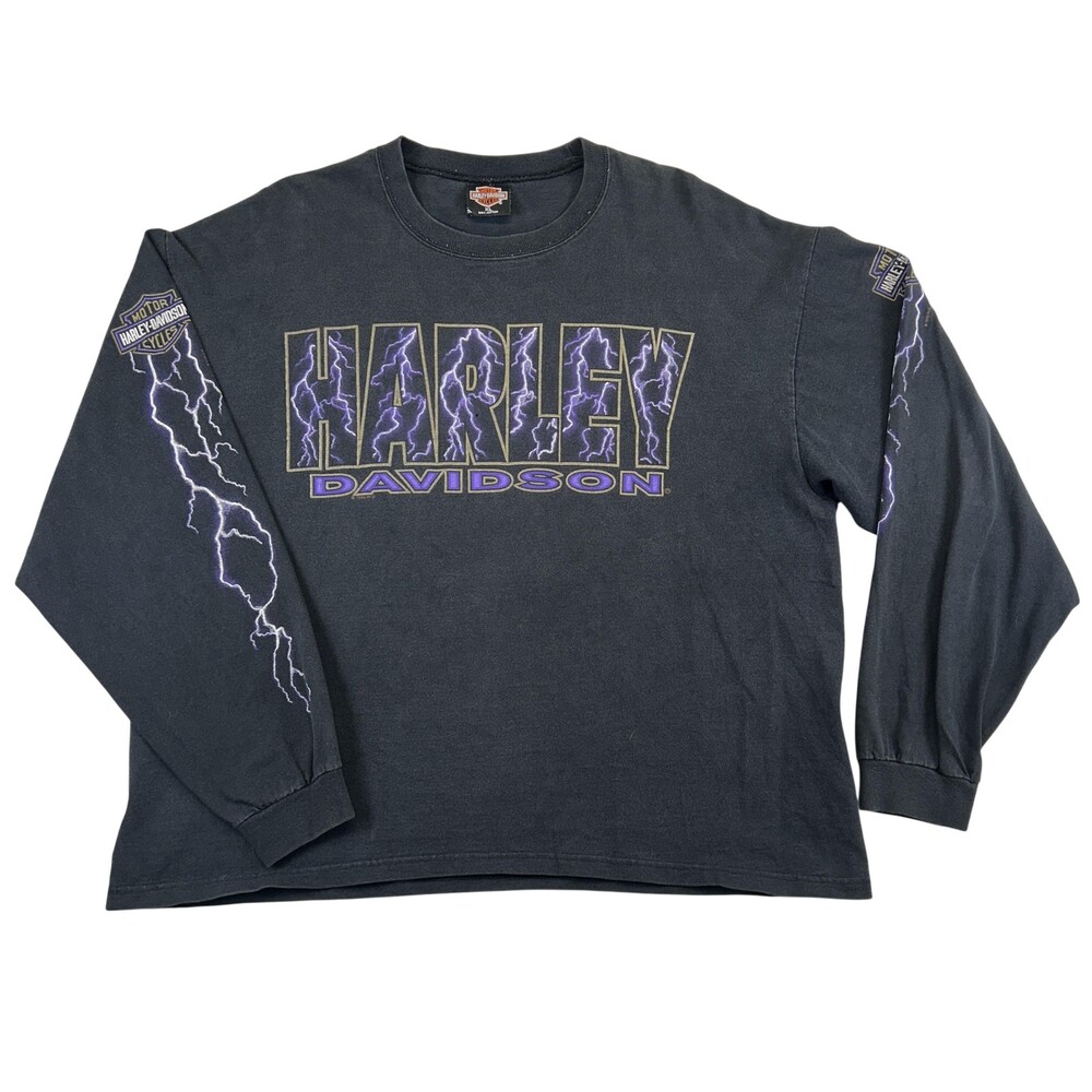 Vtg Harley Davidson Shirt Mens XL Purple Lightning Long Sleeve Chicago 1995 USA